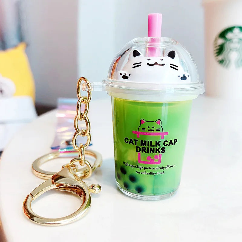 boba keychainFashion Ice Cream Keychain Cute Creative Boba Bubble Key Chain Kids Women Key Pendant Trinkets