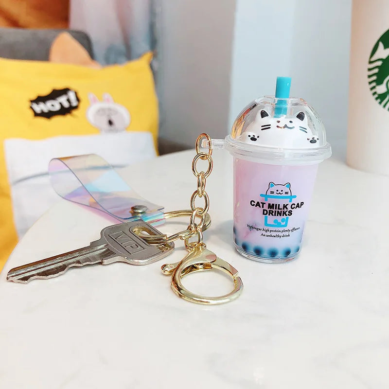 boba keychainFashion Ice Cream Keychain Cute Creative Boba Bubble Key Chain Kids Women Key Pendant Trinkets