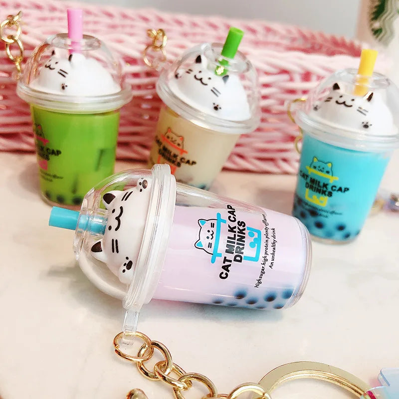 boba keychainFashion Ice Cream Keychain Cute Creative Boba Bubble Key Chain Kids Women Key Pendant Trinkets
