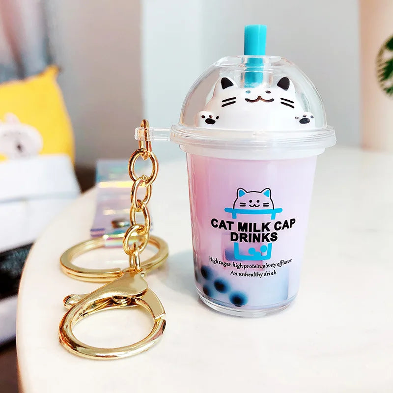 boba keychainFashion Ice Cream Keychain Cute Creative Boba Bubble Key Chain Kids Women Key Pendant Trinkets