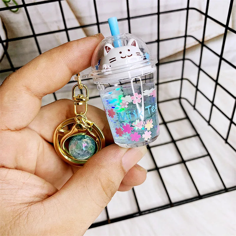 boba keychainFashion Ice Cream Keychain Cute Creative Boba Bubble Key Chain Kids Women Key Pendant Trinkets
