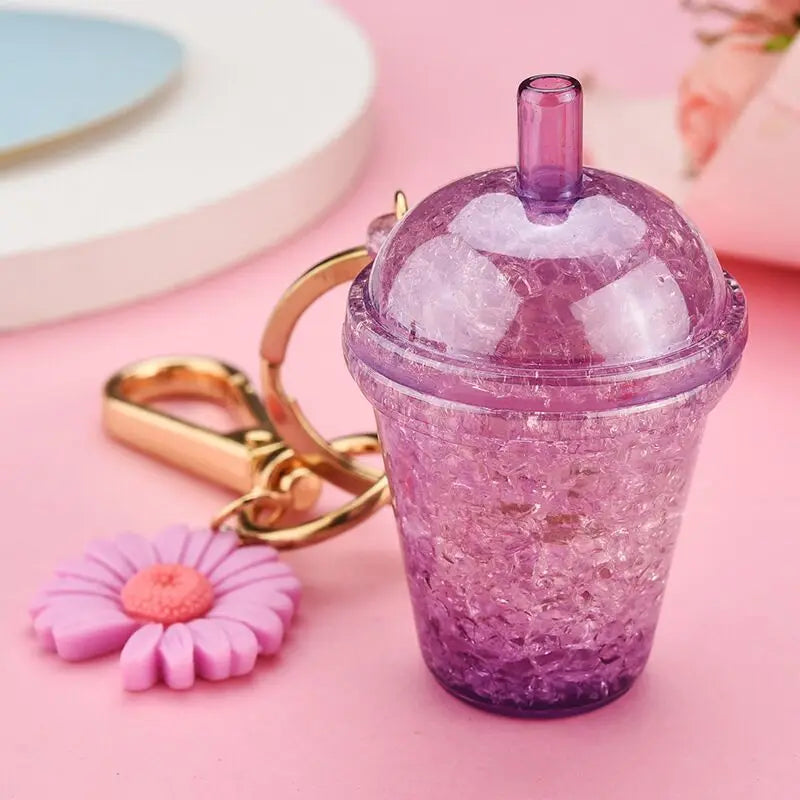 boba keychainFashion Ice Cream Keychain Cute Creative Boba Bubble Key Chain Kids Women Key Pendant Trinkets