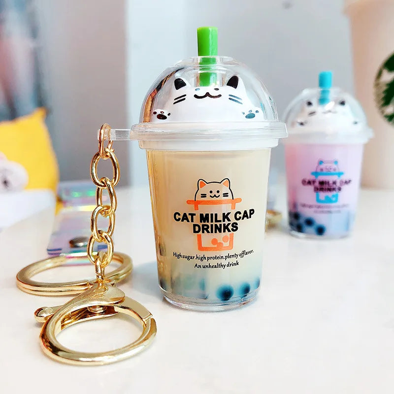 boba keychainFashion Ice Cream Keychain Cute Creative Boba Bubble Key Chain Kids Women Key Pendant Trinkets