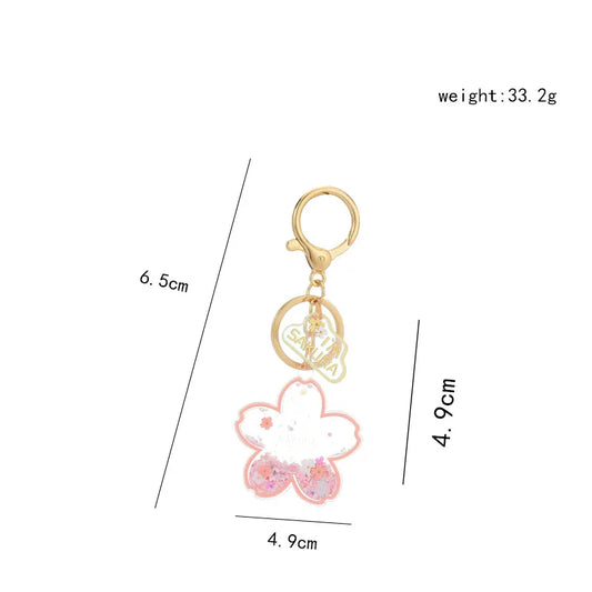 Creative Acrylic Quicksand Into Oil Cherry Blossom Key Chain Cute Couple Bag Pendant Keyfob Floating Liquid Sakura Keychain Gift